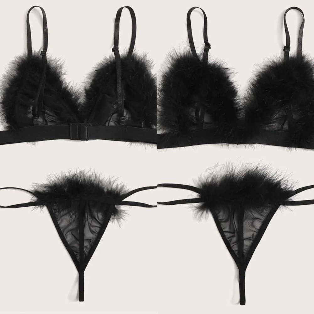 Feather Trim Lingerie Set